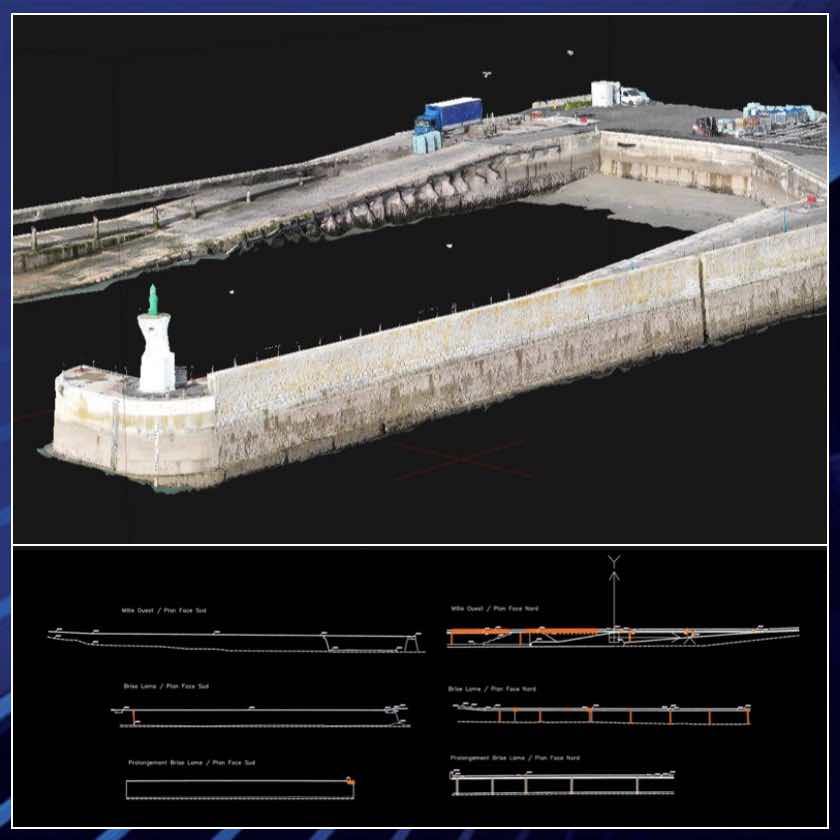 Notre agence AED drone Vannes (Morbihan), photogrammétrie d'un port et plan DWG