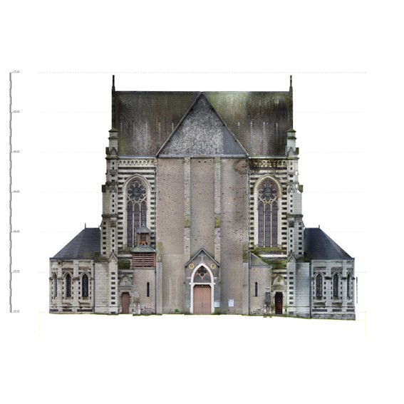 Modélisation 3D de l'église Saint-Antoine à Angers, orthofaçade est