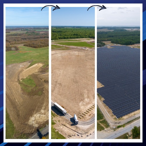 Suivi de chantier d'implantation d’une centrale photovoltaïque de 32 hectares par drone