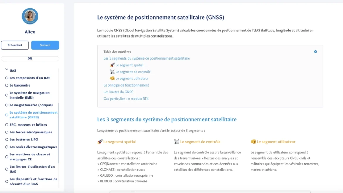 Contenu e-learning de notre formation pratique de télépilote professionnel de drone